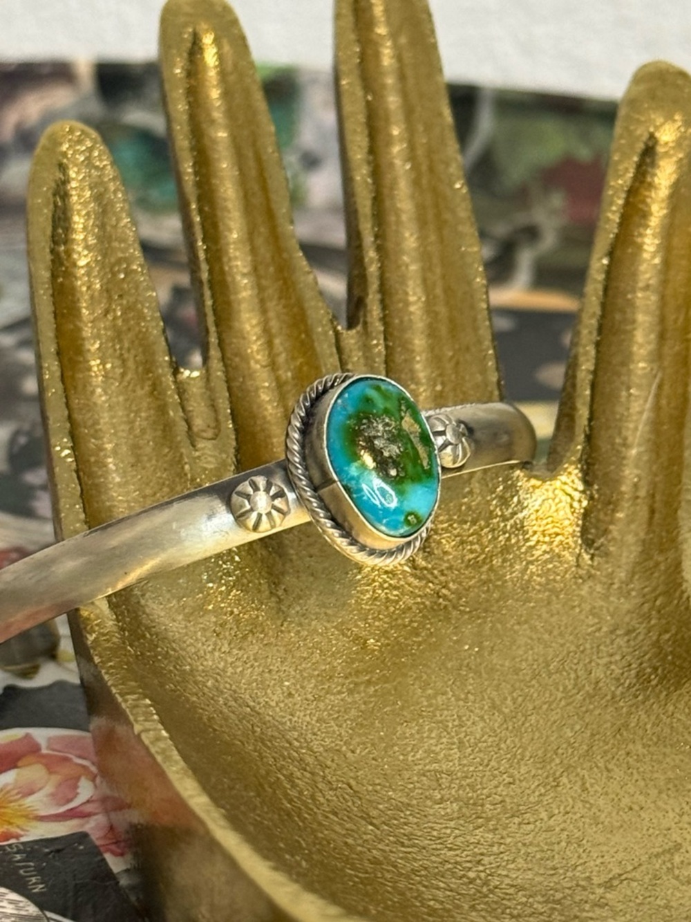 Scott Skeets Navajo Handmade Sonoran Gold Turquoise Sterling Silver Bracelet